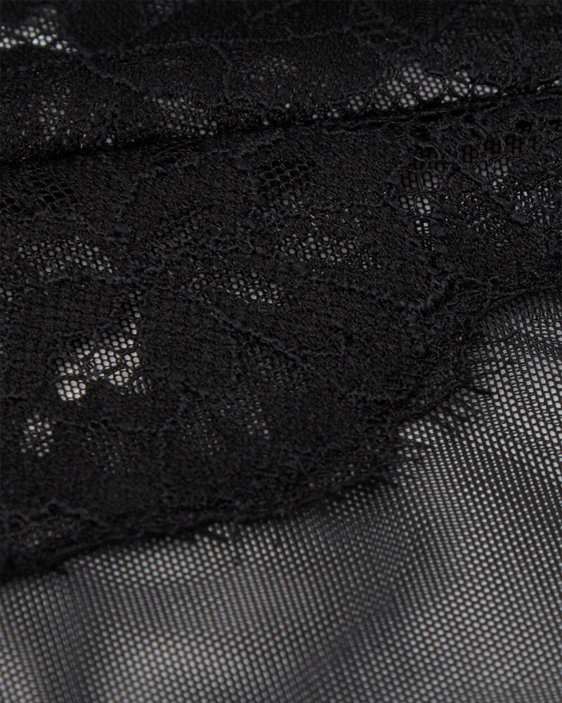Black Floral Lace Mesh See-through Deep V Sexy Bodysuit