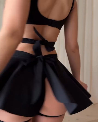 Sexy Crisscross Strapless Cutout Vest and Skirt Lingerie Set