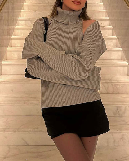 High-neck Sexy Backless Buckle Closure Knitted Vest and Long-Sleeved Cardigan Two-piece Set