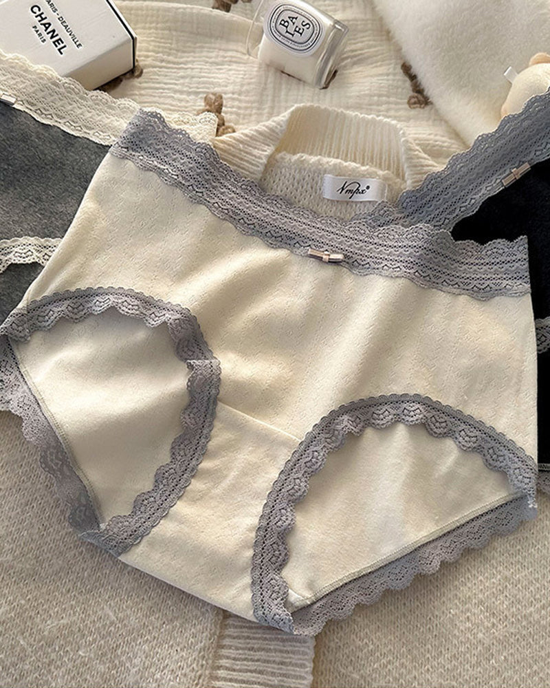 Five-pack Pure Cotton High Waist Lace-trimmed Briefs