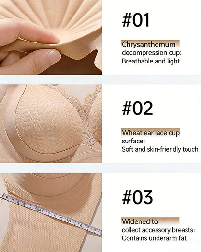 Casual Seamless Wavy Edge Wide Shoulder Straps Underwire Push-up Breathable Bra