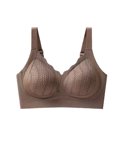 Casual Seamless Wavy Edge Wide Shoulder Straps Underwire Push-up Breathable Bra
