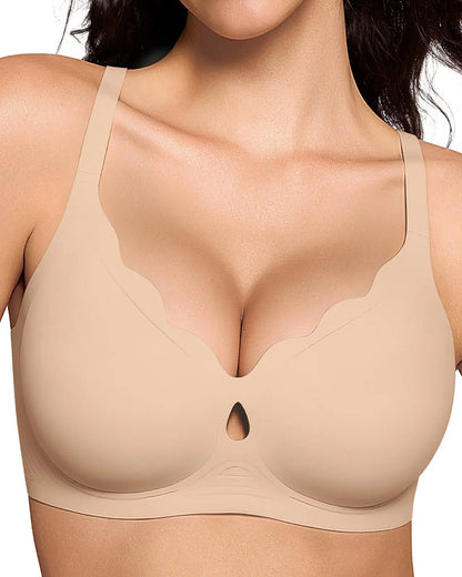 Women's Wire-Free Teardrop Hollow-Out Wave Seamless Push-Up Bra