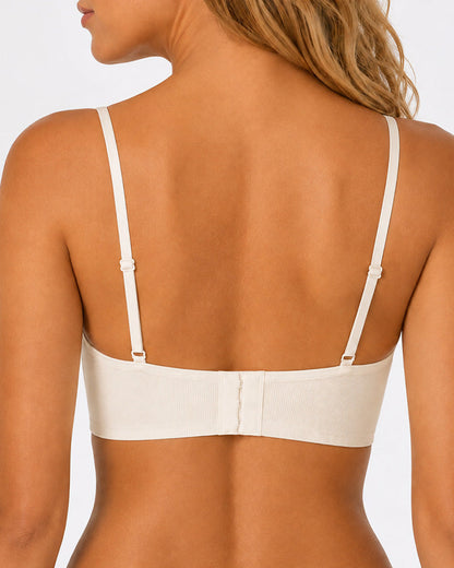 2-Pack Deep V Seamless Lace Trim Wire-Free Push-Up Bra