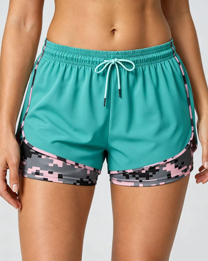 Casual Stretch Colorblock Lined Athletic Shorts
