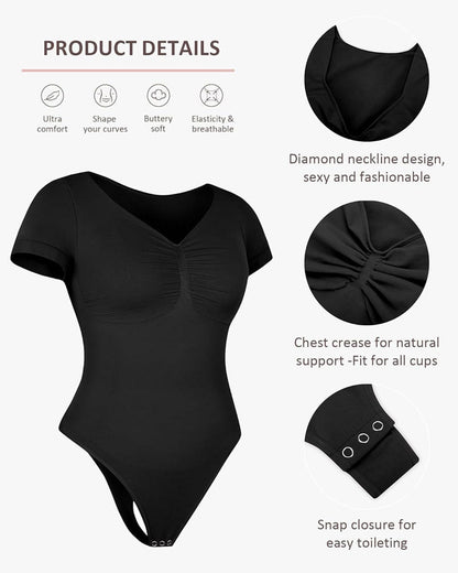 Women's V-neck Seamless Short-sleeved Shapewear Bodysuit