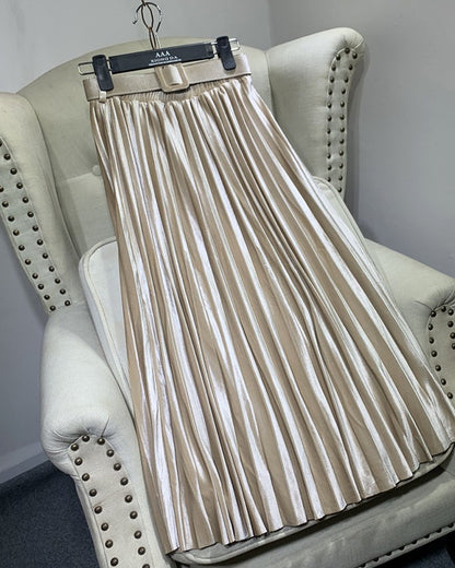 Casual Velvet Pearly Sheen High-waist A-line Pleated Skirt
