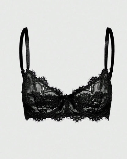 Sexy Eyelash-trim Floral Lace Sheer See-through Bra