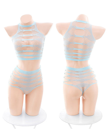 Sexy Hollowed-out Elastic See-through Mesh Lingerie Set