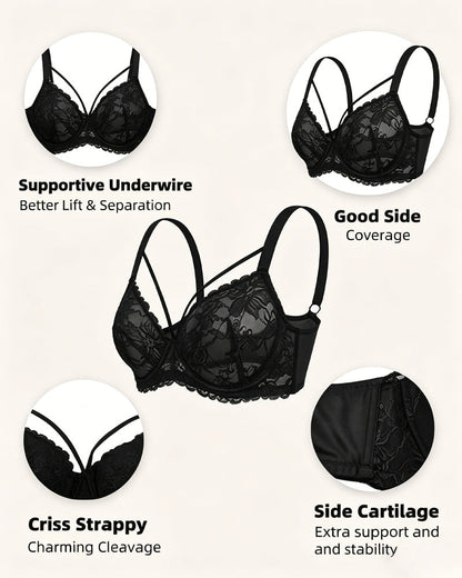 Women's Sexy Floral Lace Mesh Underwire Comfort Bra