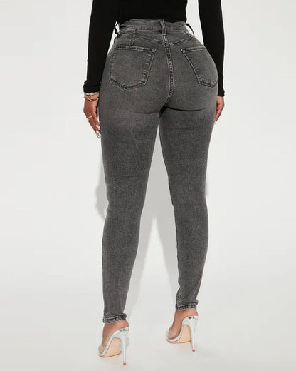 Washed High-stretch Tight-fitting Ripped Skinny Jeans