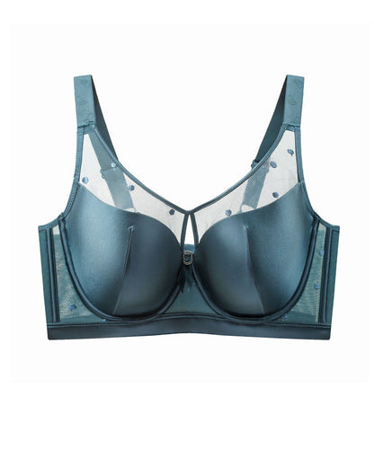 Satin Mesh See-through Patchwork Underwire Plus Size Push-up Bra