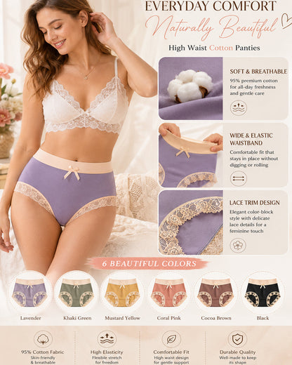 Multi-pack Pure Cotton Colorblock Lace-trimmed Seamless Panties