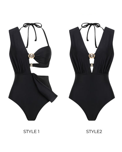 Beach Vacation Deep V One-piece Swimsuit and Cover-up