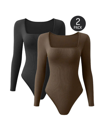 Floralshe® Sexy Square Neck Long Sleeve Bodysuits
