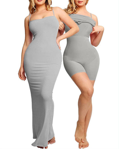 Women's Modal Sleeveless Backless Long Dress with Built-in Shapewear