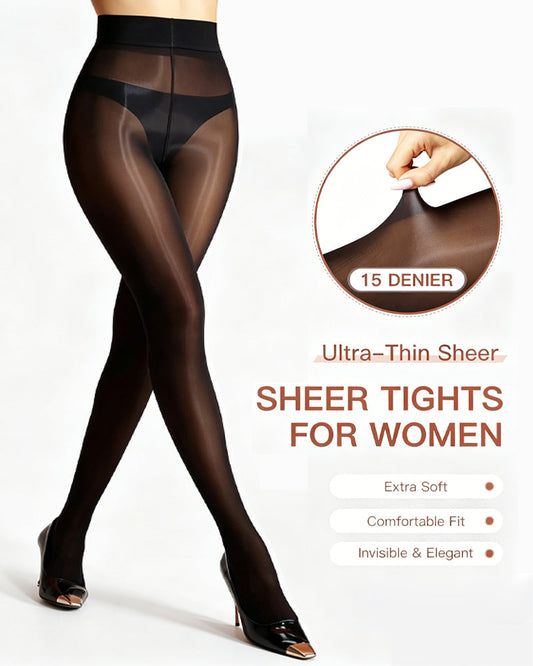 Two Pack High Waisted Silky Shiny Transparent Tights Pantyhose