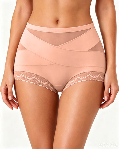 Women's High-waisted Crossover Lace Mesh Breathable Panties