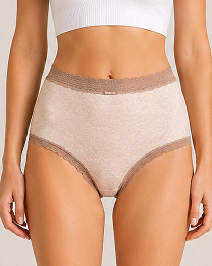 Five-pack Pure Cotton High Waist Lace-trimmed Briefs