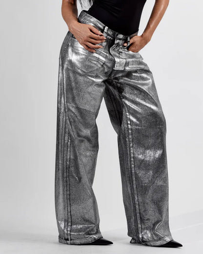 Shiny Casual Straight-leg Loose Jeans