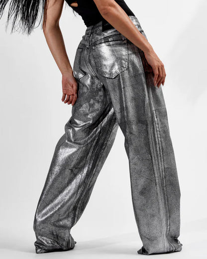 Shiny Casual Straight-leg Loose Jeans