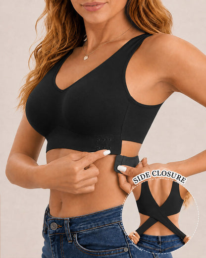 Seamless Front Closure Cross Back Push Up Bra