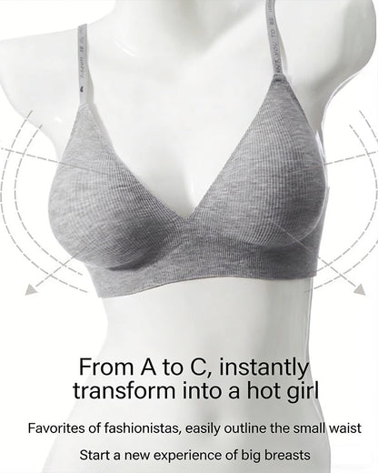 Deep V Seamless Letter Thin Straps Wire-Free Comfort Bra
