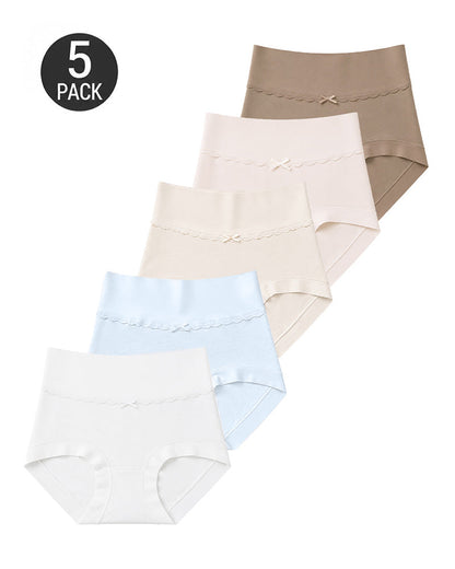 Five-Pack Pure Cotton High Waist Tummy Control Seamless Breathable Briefs