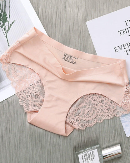 Women's Ice Silk Seamless Lace Low-Rise Sexy Comfortable Briefs