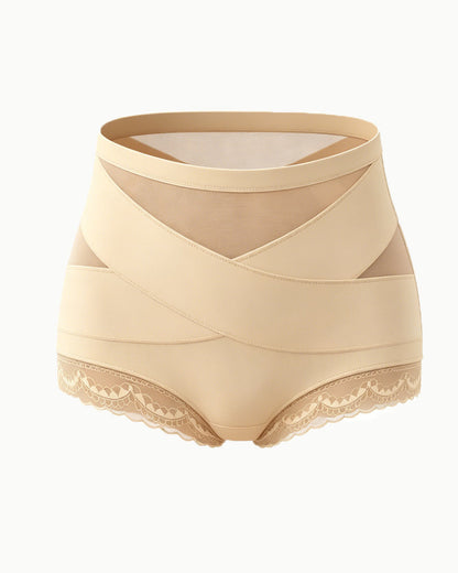 Women's High-waisted Crossover Lace Mesh Breathable Panties