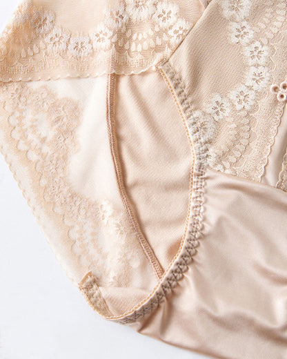Plus Size Lace Sheer Mesh Seamless High-waisted Panties